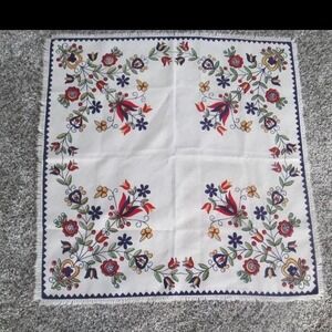 Vintage German Table Linen Floral Tulips Bavarian 24" sq Runner Cloth